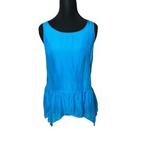 Express Womens XS Blue 100% Silk Asymmetric Peplum Sleeveless Scoop Neck top Y2K